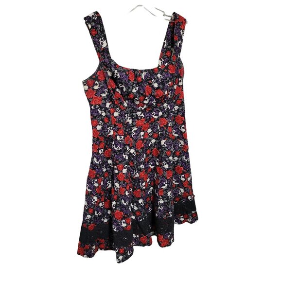 Hot Topic L 11 Dress Skull Floral Gothic Spooky Chic Floral Skater Flare Whimsy - Picture 1 of 11